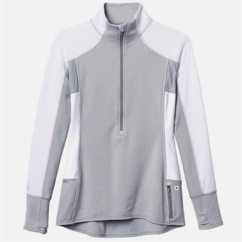 Athleta Heat Zone Slate Gray Colorblock Half Zip Long Sleeve Pullover Top, Sz L